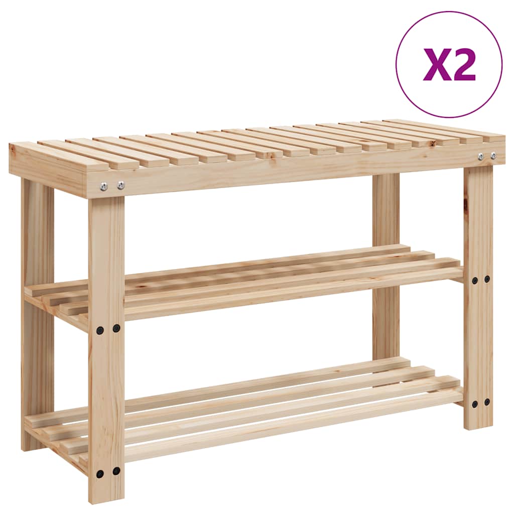 vidaXL 2-in-1 Shoe Rack with Bench Top 2 pcs Solid Wood 2