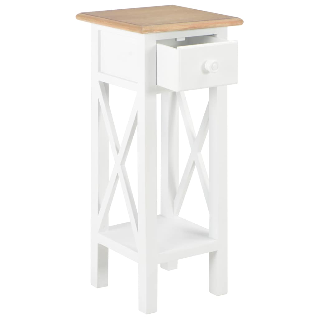 vidaXL Telephone Table | White, Brown | MDF, Pinewood | 27x27x65.5 cm | Storage 2