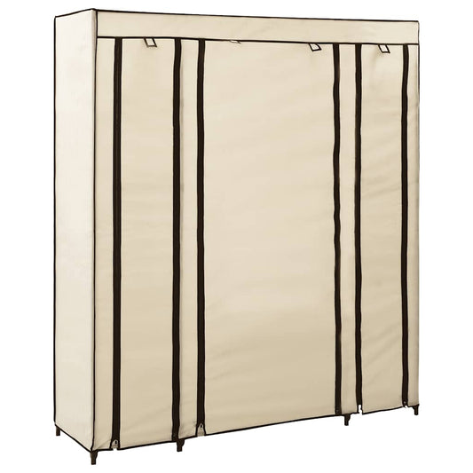 Wardrobe with Compartments and Rods 150x45x176 cm Fabric Cream