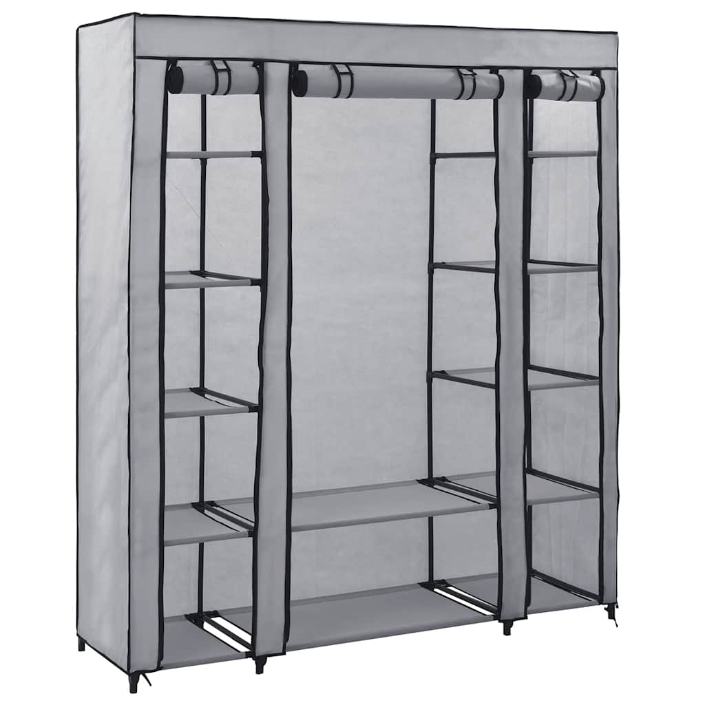 vidaXL Wardrobe with Compartments and Rods Grey 150x45x176 cm Fabric 2
