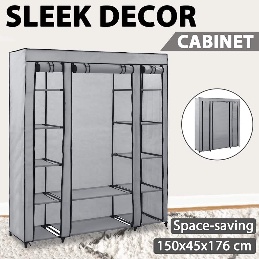 vidaXL Wardrobe with Compartments and Rods Grey 150x45x176 cm Fabric 6
