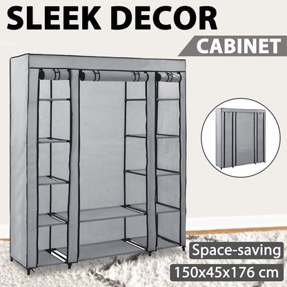 vidaXL Wardrobe with Compartments and Rods Grey 150x45x176 cm Fabric 6