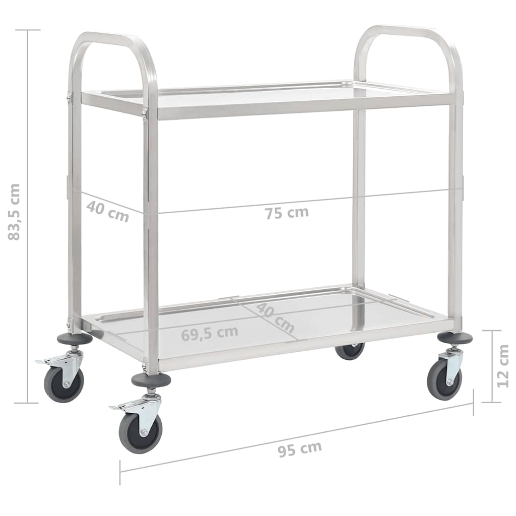 vidaXL 2-Tier Kitchen Trolley 95x45x83.5 cm Stainless Steel 6