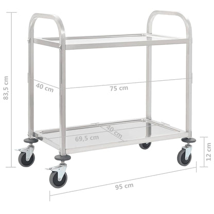 vidaXL 2-Tier Kitchen Trolley 95x45x83.5 cm Stainless Steel 6