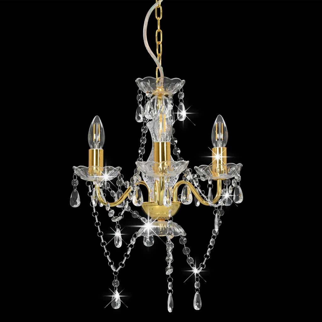 vidaXL Chandelier | Golden (lamp base) + transparent (beads) 3