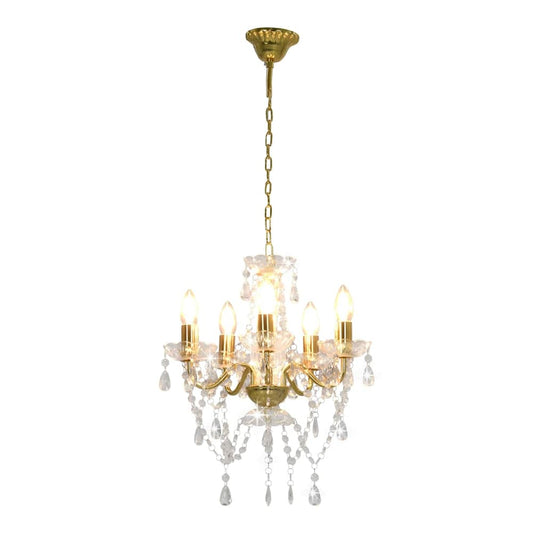 Chandelier with Crystal Beads Round 5 x E14 Gold