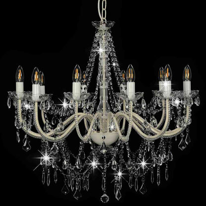 Chandelier with Beads 12 x E14 Bulbs White Ø 80 x 75 cm