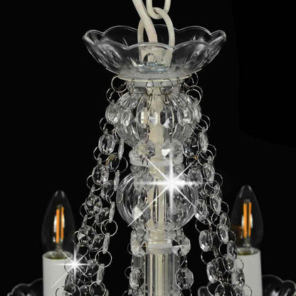 Chandelier with Beads 12 x E14 Bulbs White Ø 80 x 75 cm
