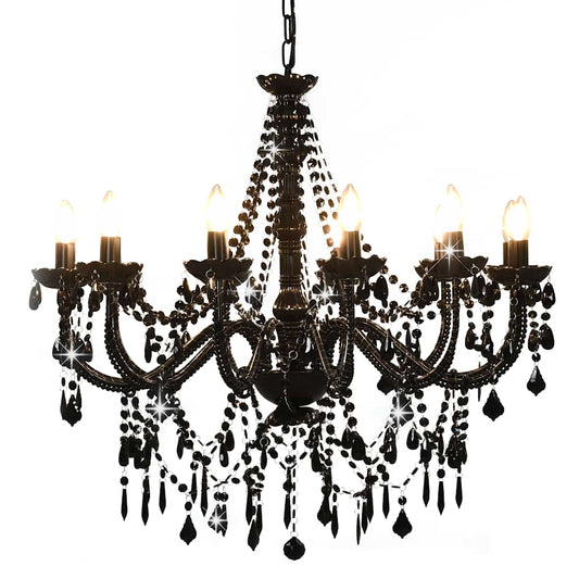 Chandelier with Beads 12 x E14 Bulbs Black Ø 80 x 75 cm