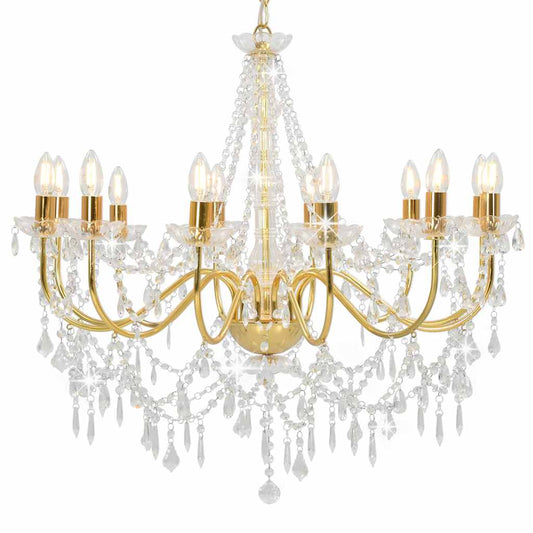 Chandelier with Beads 12 x E14 Bulbs Gold Ø 80 x 75 cm