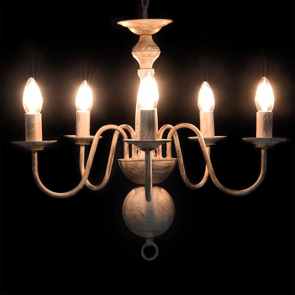 vidaXL Chandelier Antique White 5 x E14 Bulbs 2