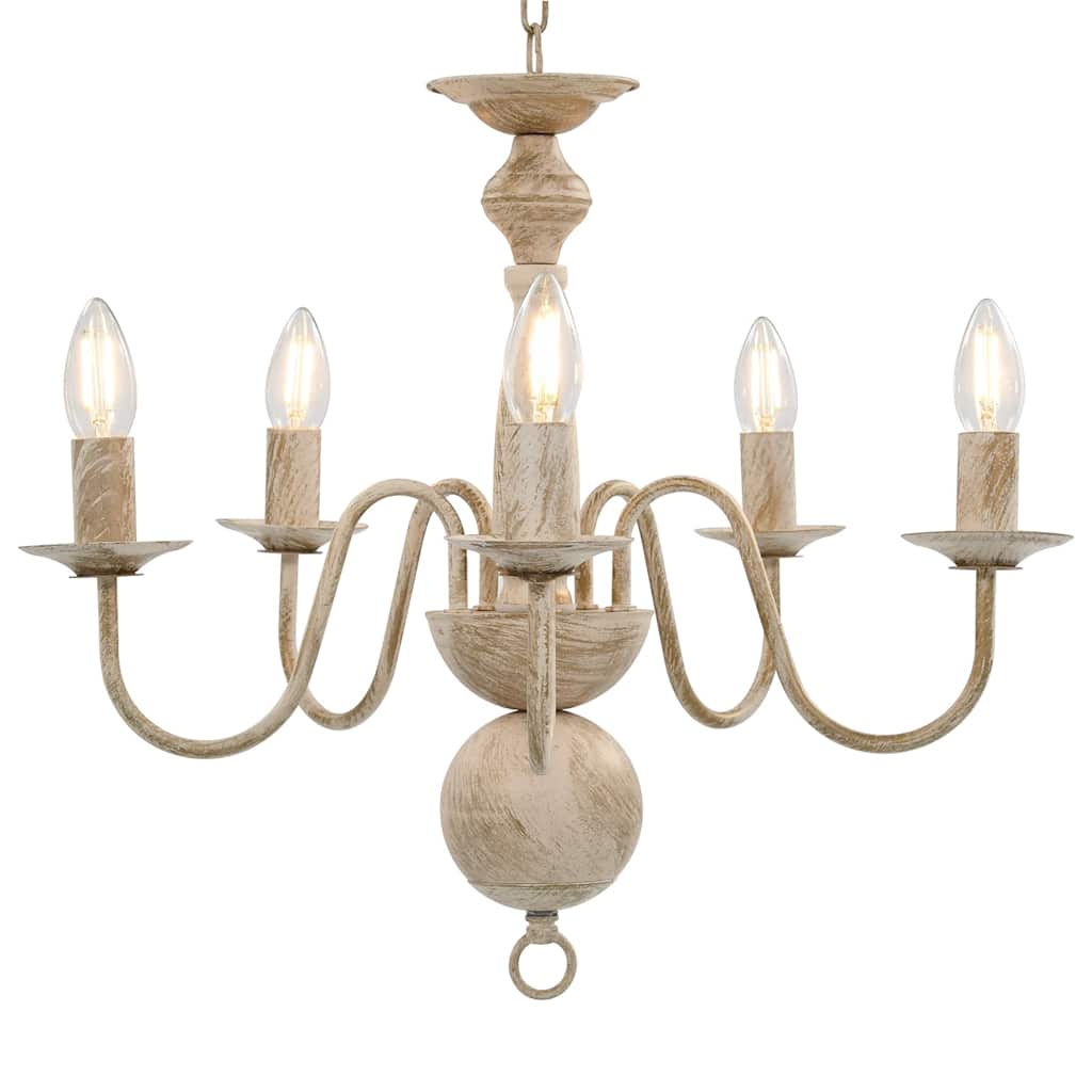 vidaXL Chandelier Antique White 5 x E14 Bulbs 3