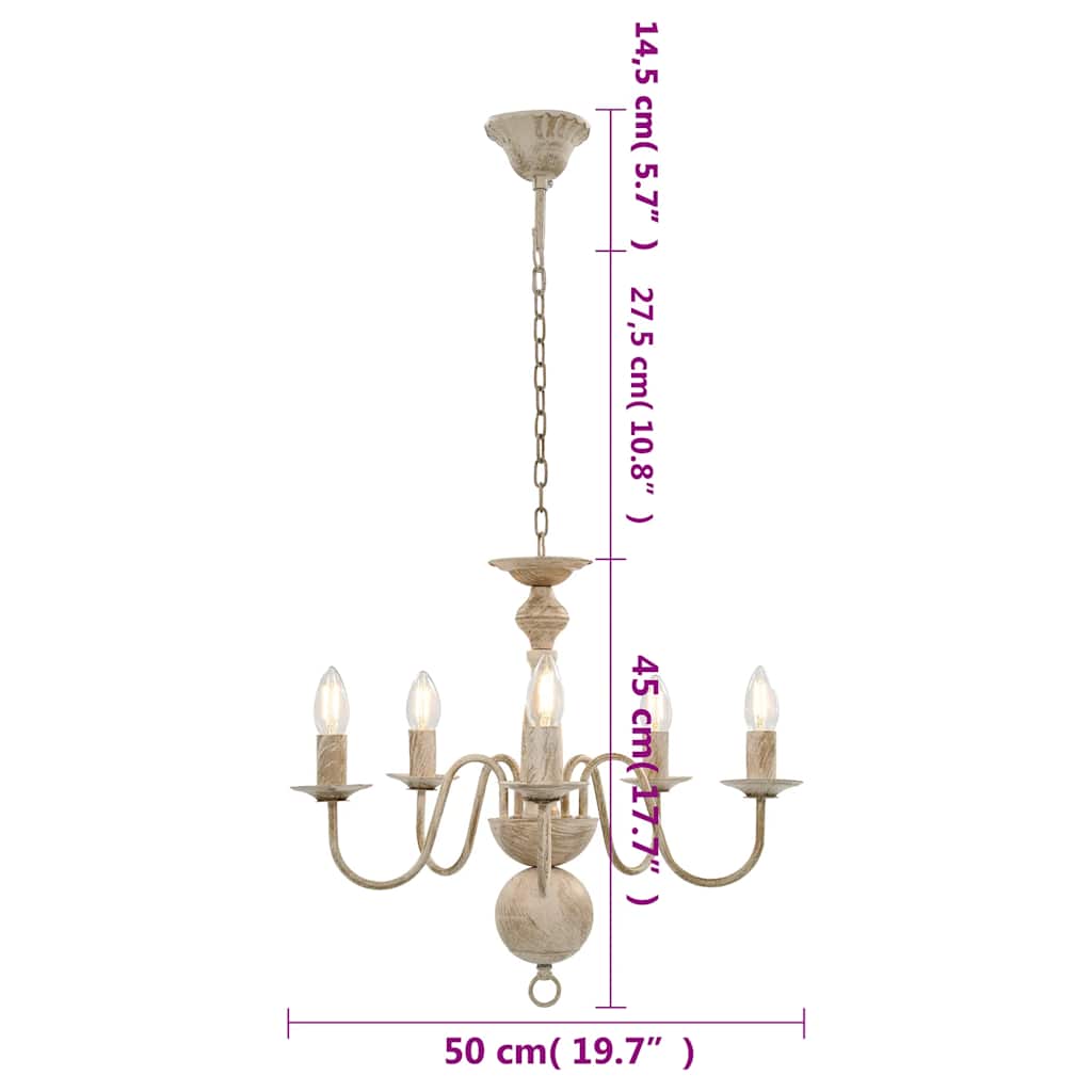 vidaXL Chandelier Antique White 5 x E14 Bulbs 6