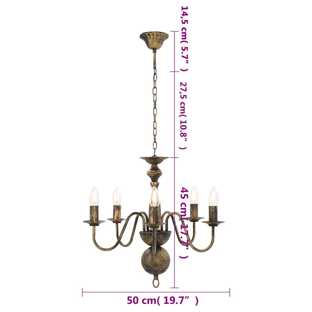 vidaXL Chandelier Antique Black 5 x E14 Bulbs 6