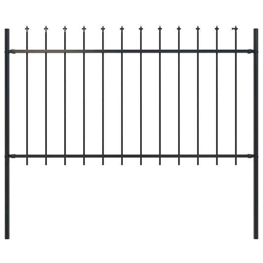 Garden Fence with Spear Top Steel 337x100 cm Black 170 cm