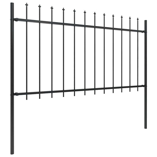 Garden Fence with Spear Top Steel 337x100 cm Black 170 cm