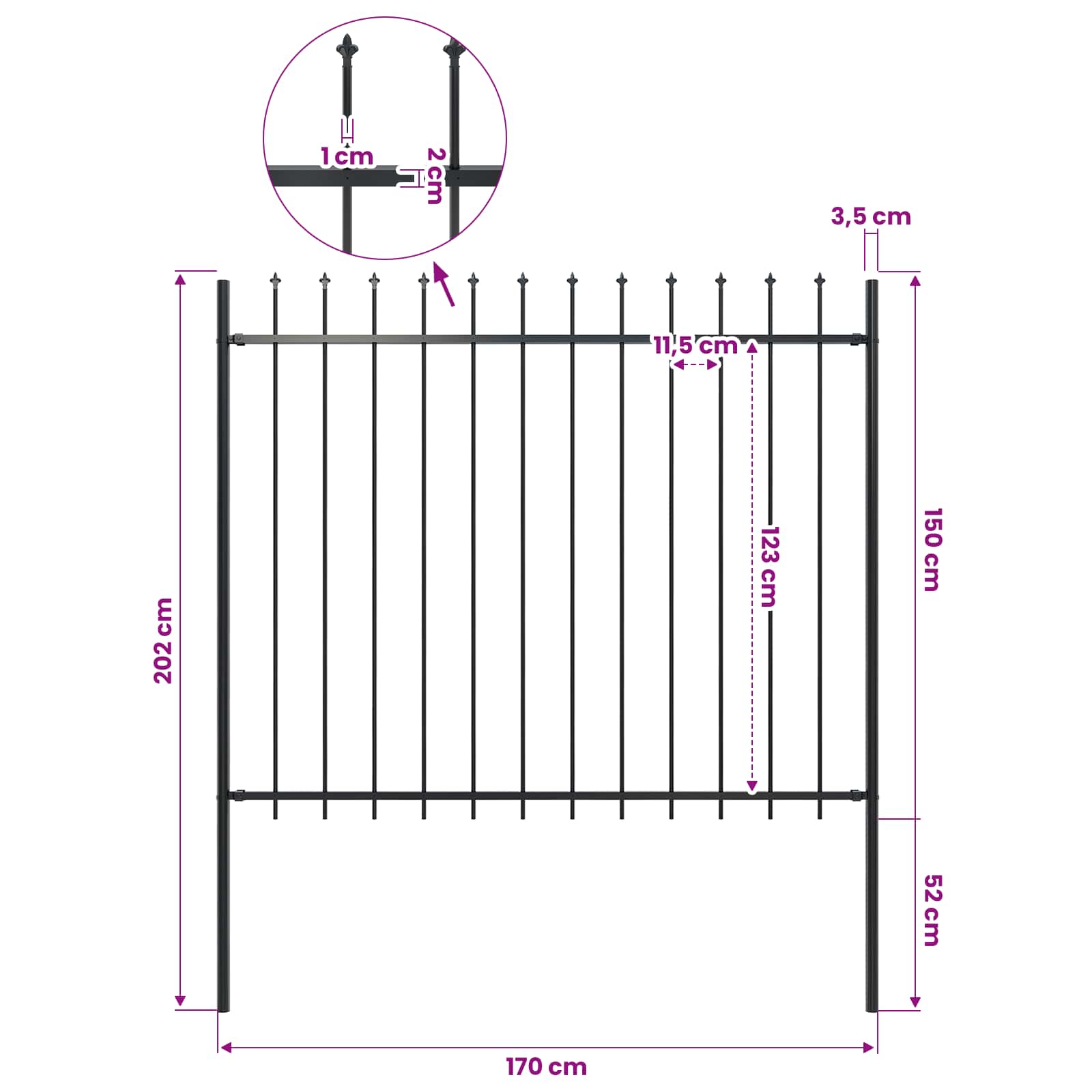vidaXL Garden Fence "Woerden" with Spear Top Steel 170x150 cm Black 5
