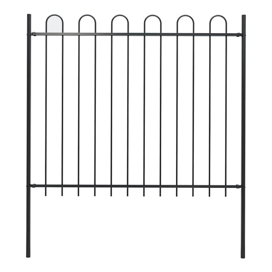 Garden Fence with Hoop Top Steel 337x150 cm Black 170 cm
