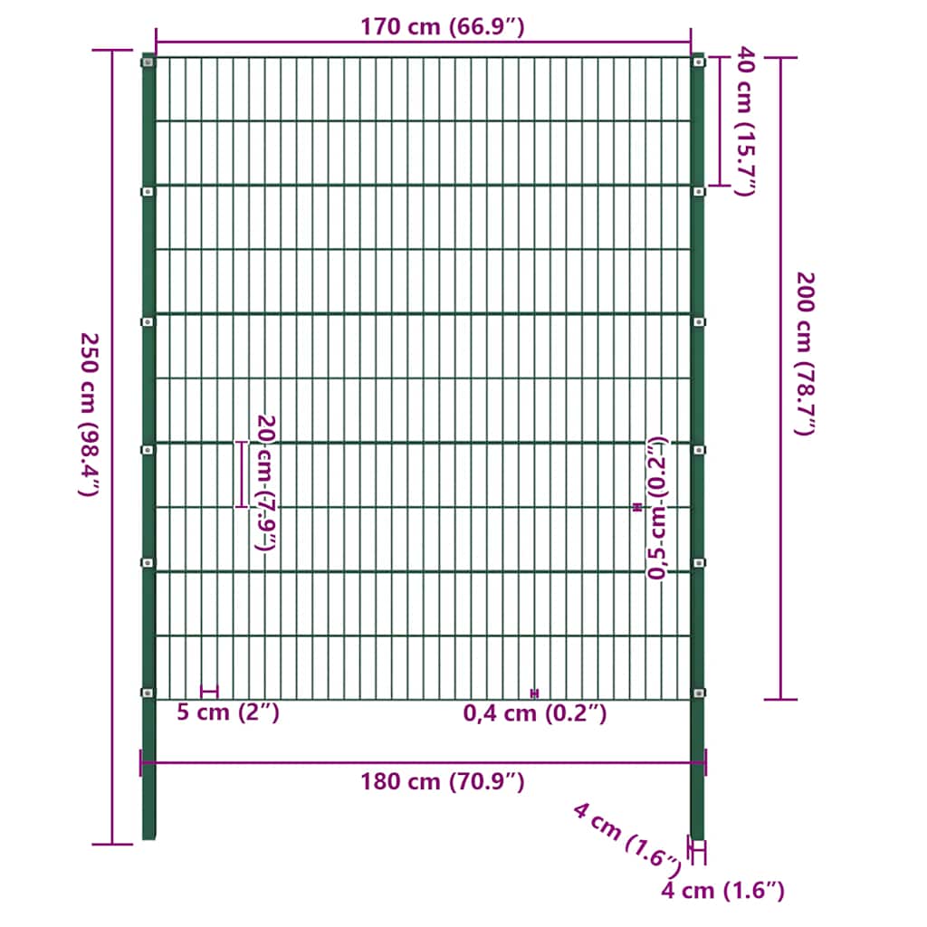 Fence Panel with Posts Iron 349x200 cm Green 176.5 cm