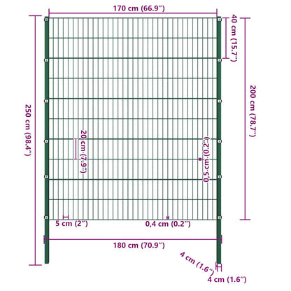Fence Panel with Posts Iron 349x200 cm Green 176.5 cm