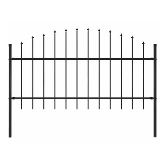 Garden Fence with Spear Top Steel 355x125 cm Black Height 100-125 cm 180 cm