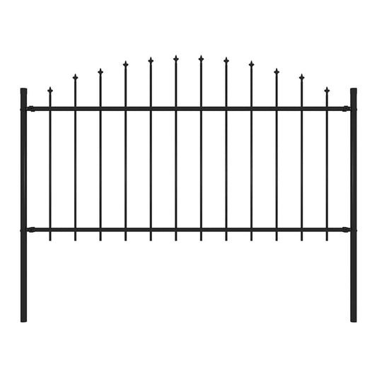 Garden Fence with Spear Top Steel 337x150 cm Black Height 125-150 cm 170 cm