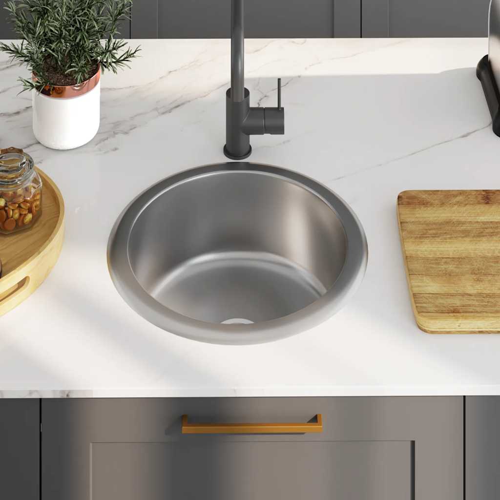 Kitchen Sink with Strainer and Trap Stainless Steel 42 x 16 cm