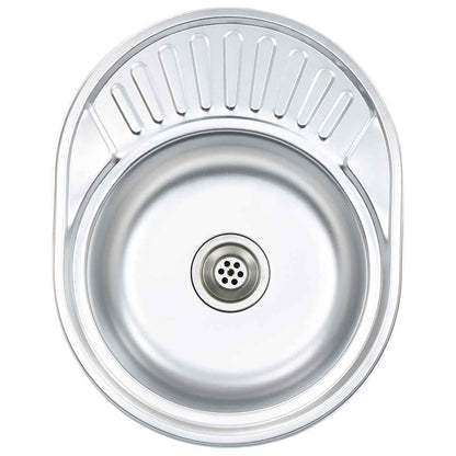 vidaXL Kitchen Sink with Strainer and Trap Oval Stainless Steel 5