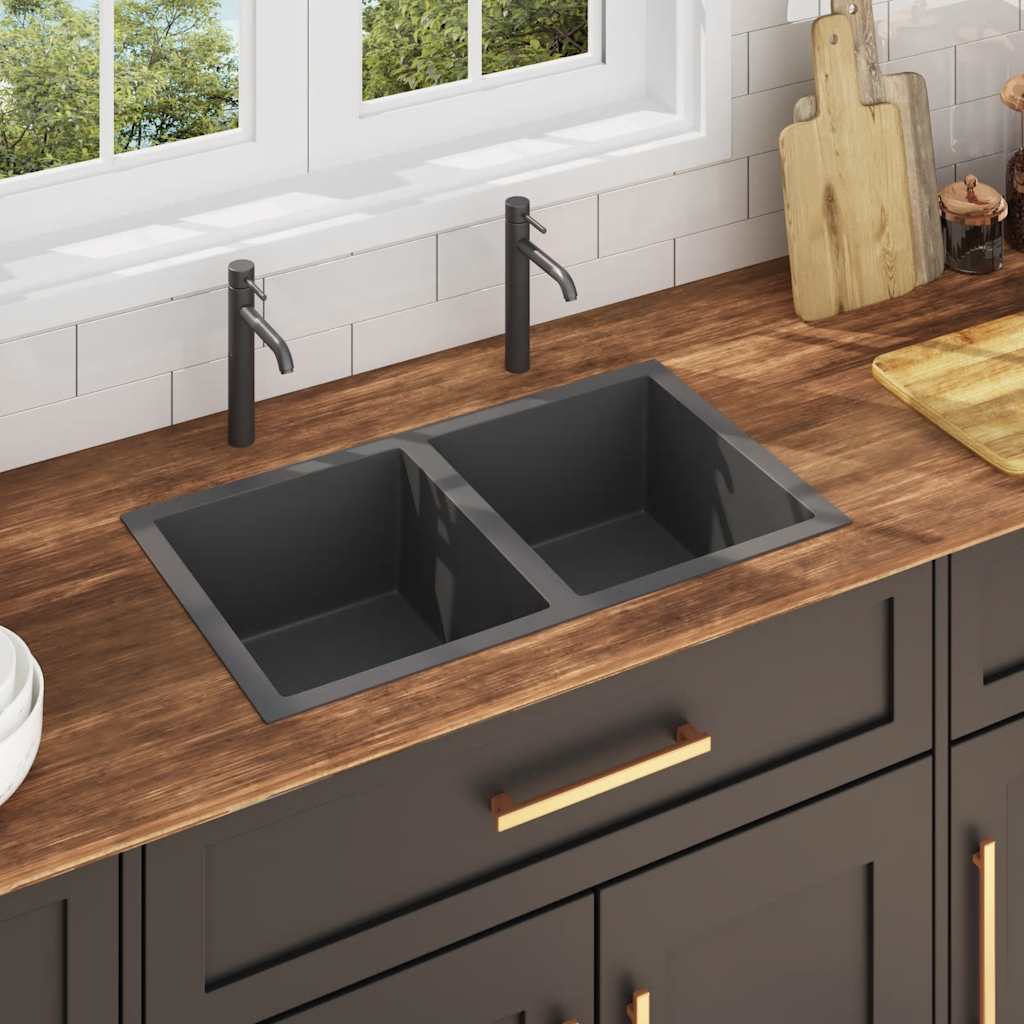 vidaXL Handmade Kitchen Sink Stainless Steel Black
