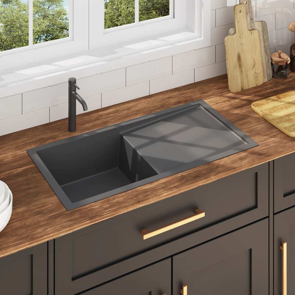 vidaXL Handmade Kitchen Sink Stainless Steel Black