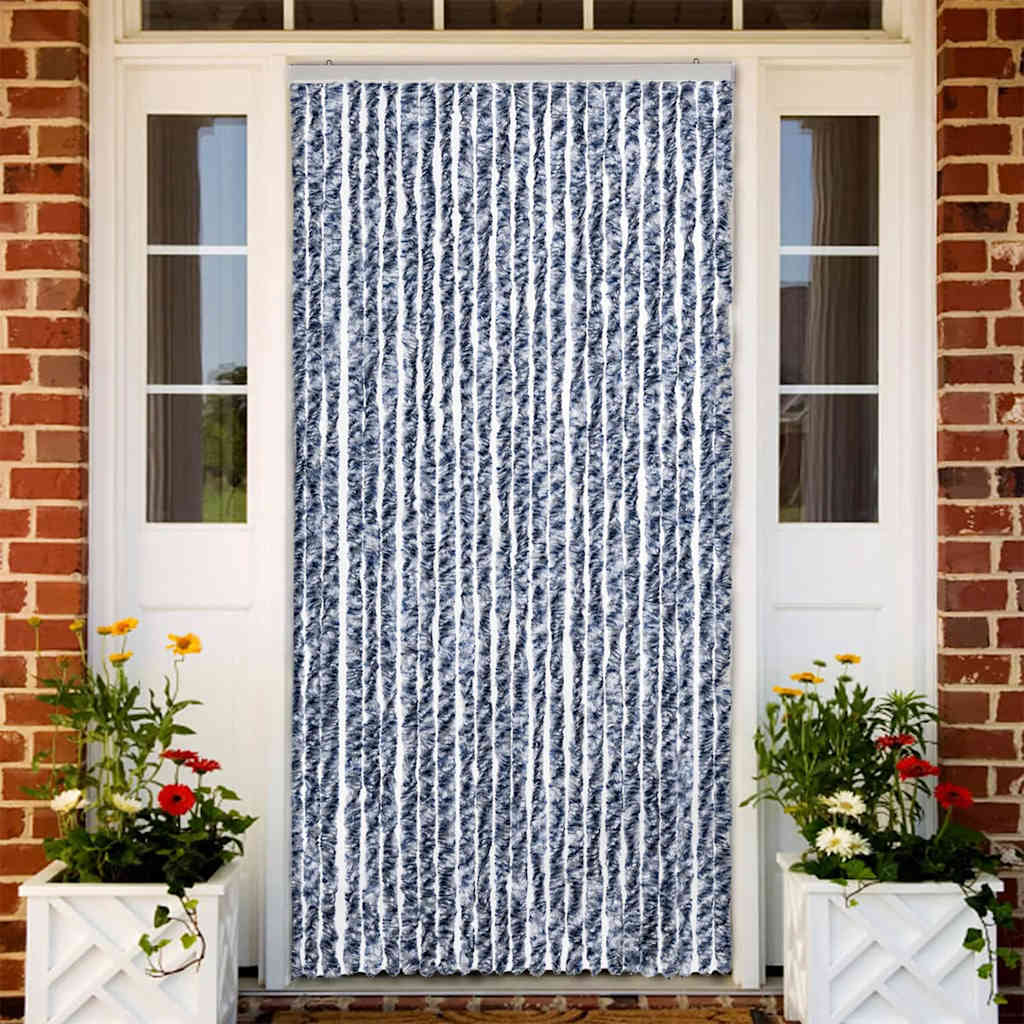 vidaXL Insect Curtain Blue, White and Silver 100x220 cm Chenille 1