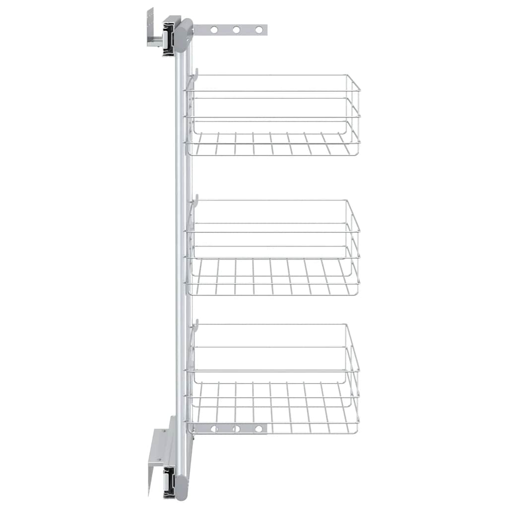 vidaXL 3-Tier Pull-out Kitchen Wire Basket Silver 47x25x56 cm 5