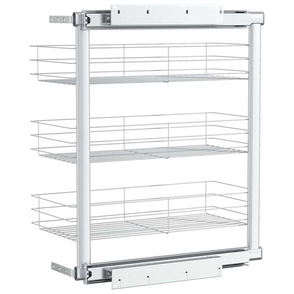 vidaXL 3-Tier Pull-out Kitchen Wire Basket Silver 47x25x56 cm 6