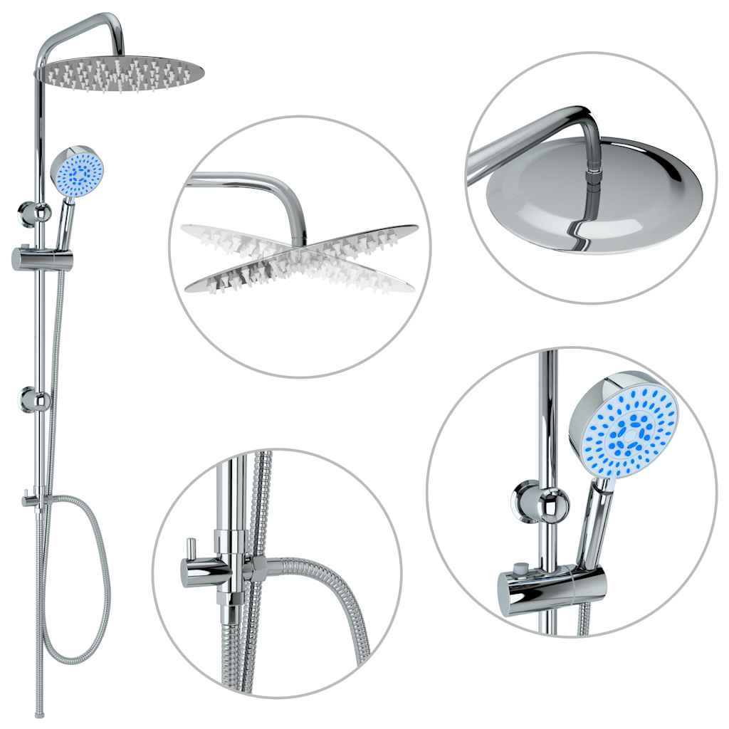 vidaXL Dual Head Shower Set with Hand Shower Stainless Steel 2