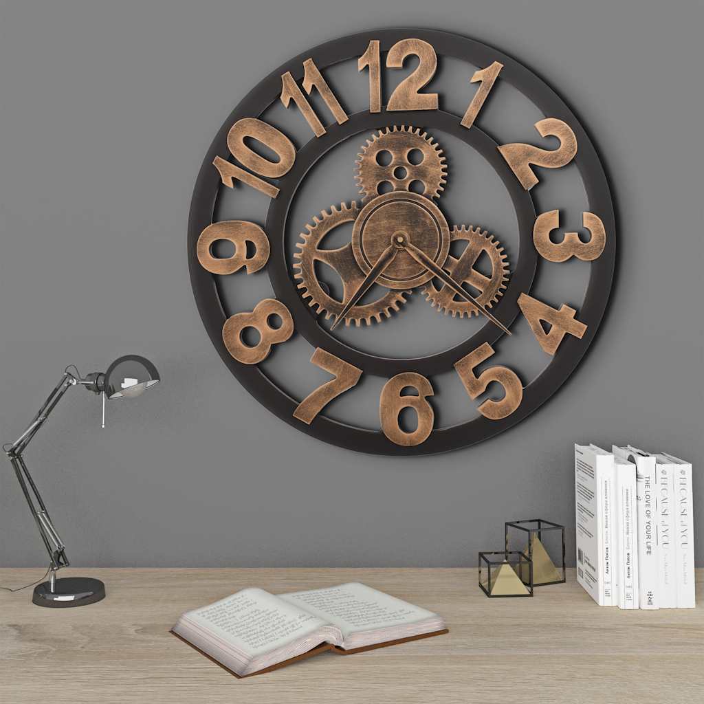 vidaXL Wall Clock | Gold and Black | Metal and MDF | Large | Decorative Inlays 1