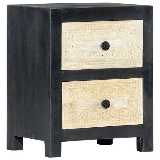 282722 vidaXL Hand Carved Bedside Cabinet Grey 40x30x50 cm Solid Mango Wood 1