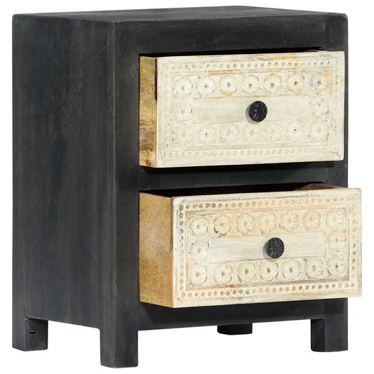 282722 vidaXL Hand Carved Bedside Cabinet Grey 40x30x50 cm Solid Mango Wood 2