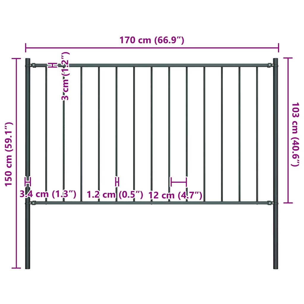 vidaXL Fence Panel Woerden with Posts Steel 1.7x1 m Anthracite 4