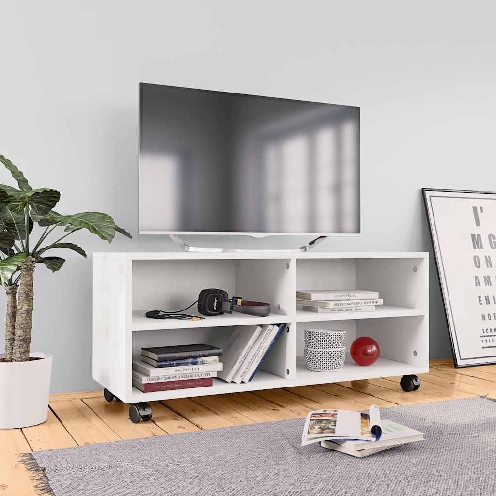 TV Cabinet with Castors 90x35x35 cm Engineered Wood White