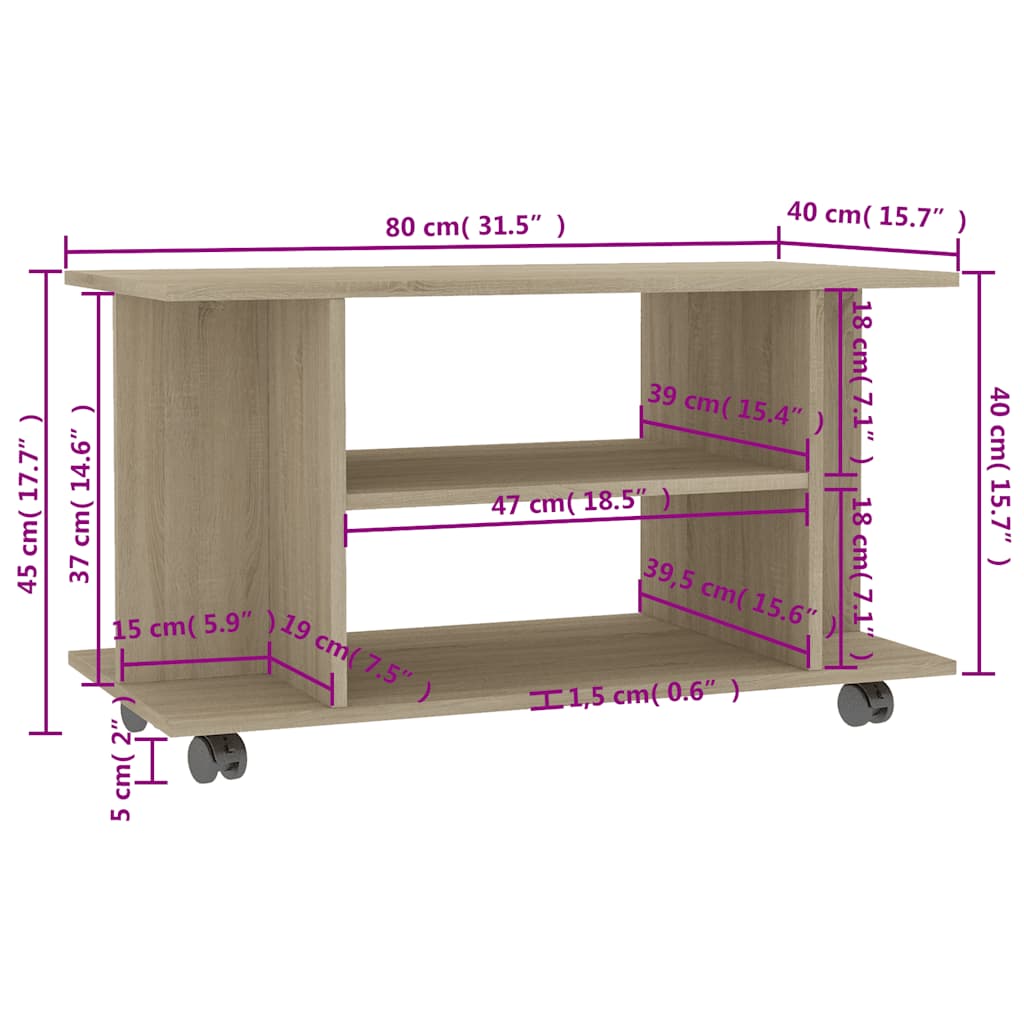 vidaXL TV Cabinet | Sonoma Oak | Engineered Wood | 80x40x45 cm | TV Cabinet 6