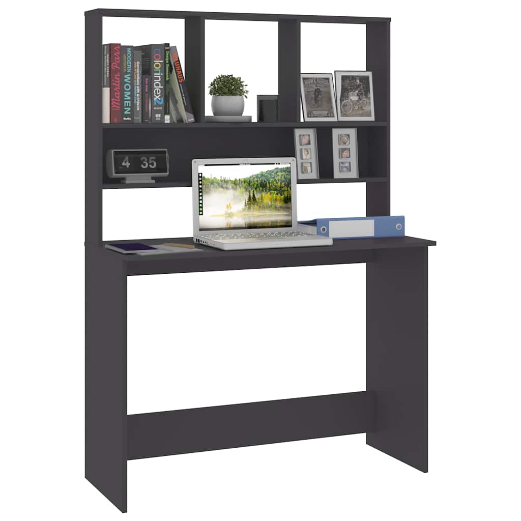 Desk with Shelves 110x45x157 cm Engineered Wood Grey