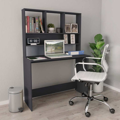 Desk with Shelves 110x45x157 cm Engineered Wood Grey