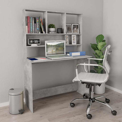 Desk with Shelves 110x45x157 cm Engineered Wood Concrete grey