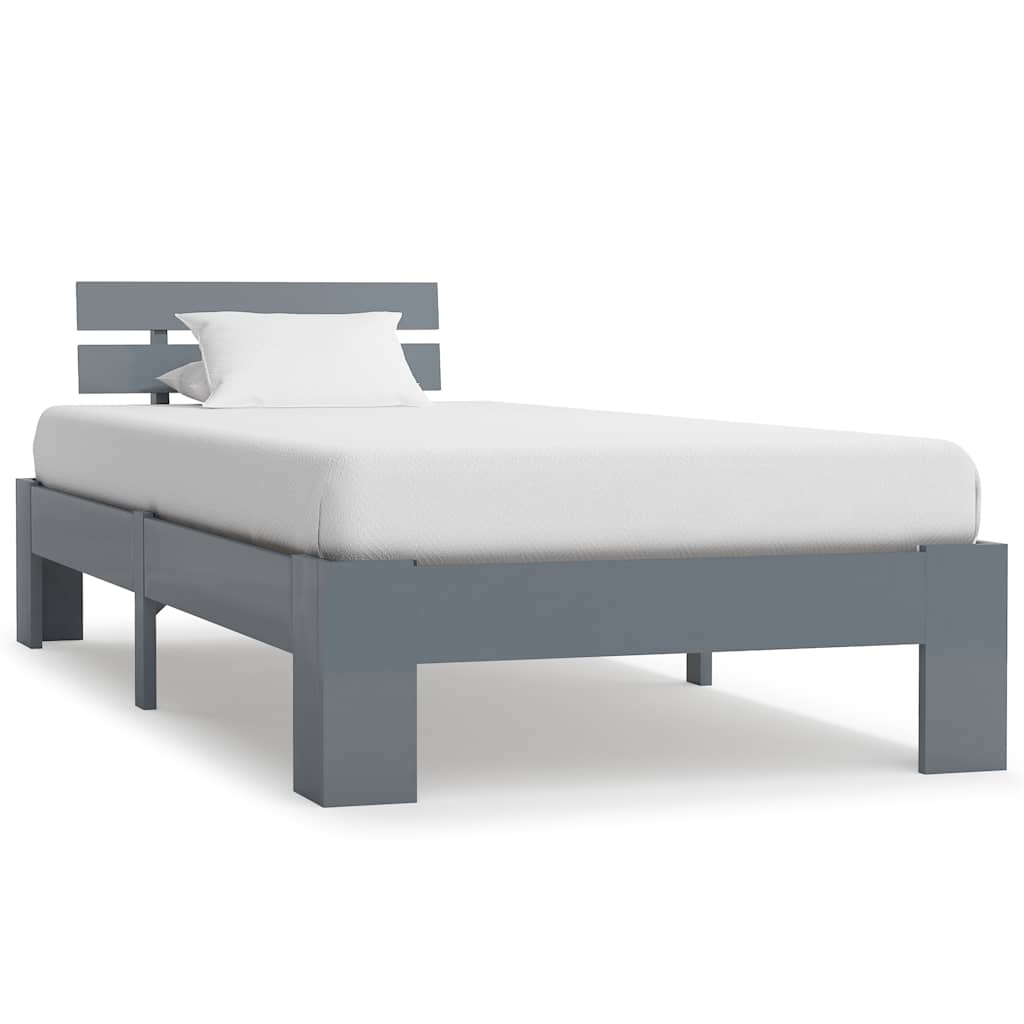 vidaXL Bed Frame without Mattress Grey Solid Pine Wood 100x200 cm 1