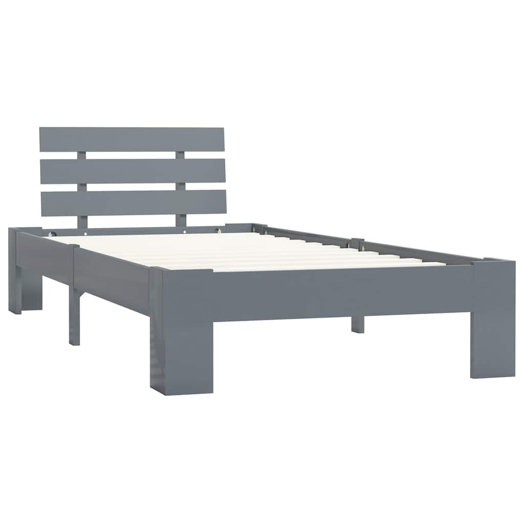 vidaXL Bed Frame without Mattress Grey Solid Pine Wood 100x200 cm 2