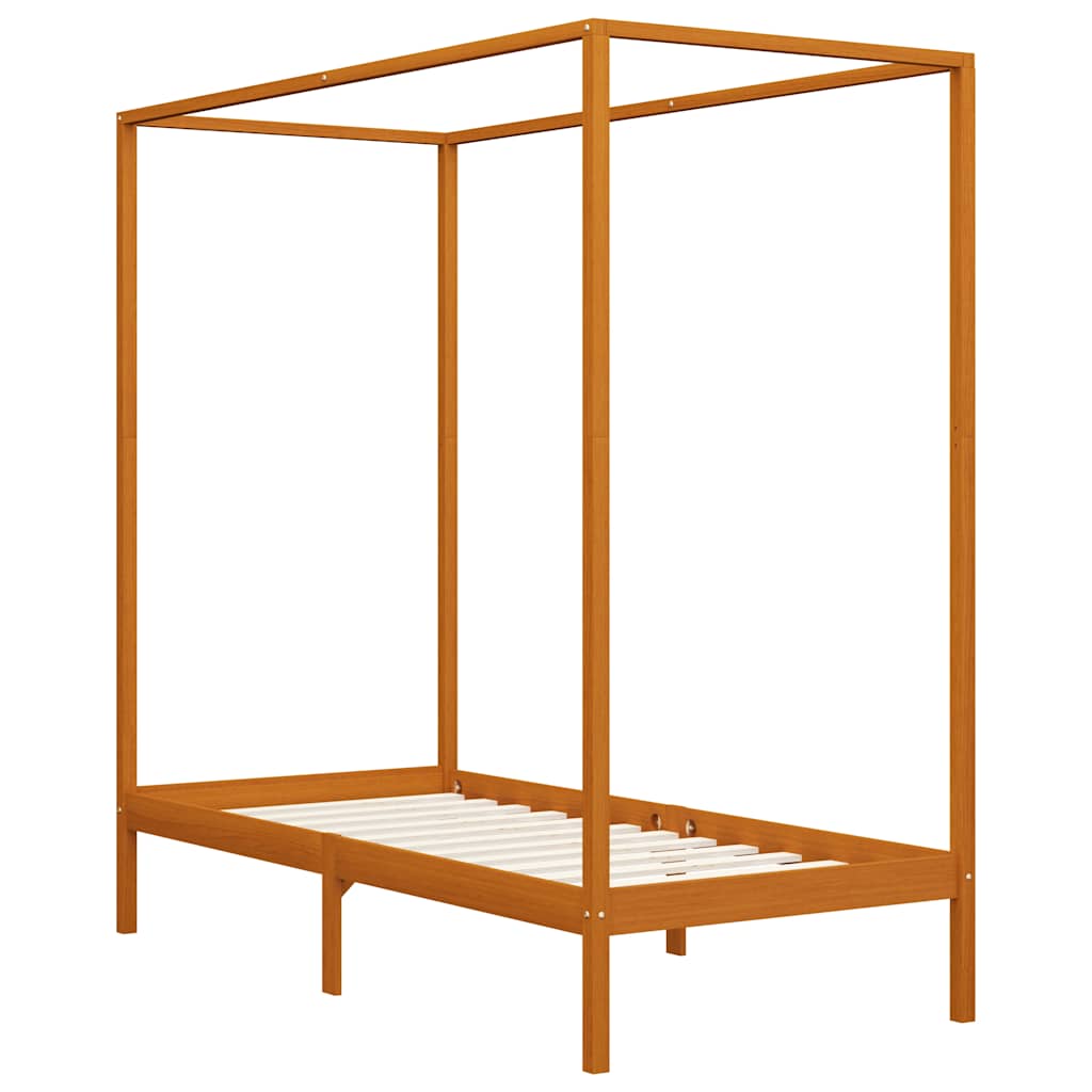 vidaXL Canopy Bed Frame without Mattress Honey Brown Solid Wood 100x200cm 2