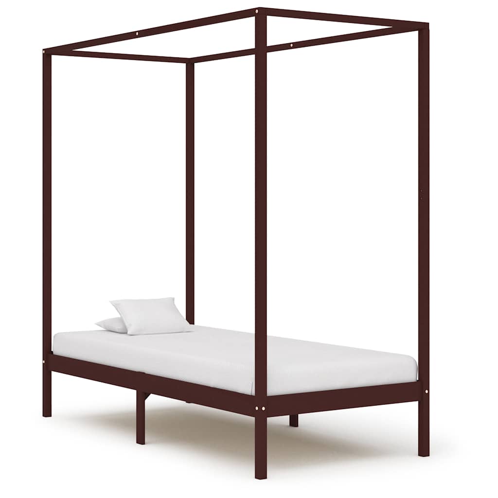vidaXL Canopy Bed Frame without Mattress Dark Brown Solid Wood 90x200cm 1