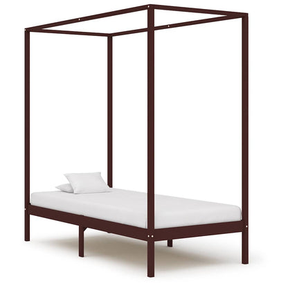 vidaXL Canopy Bed Frame without Mattress Dark Brown Solid Wood 90x200cm 1