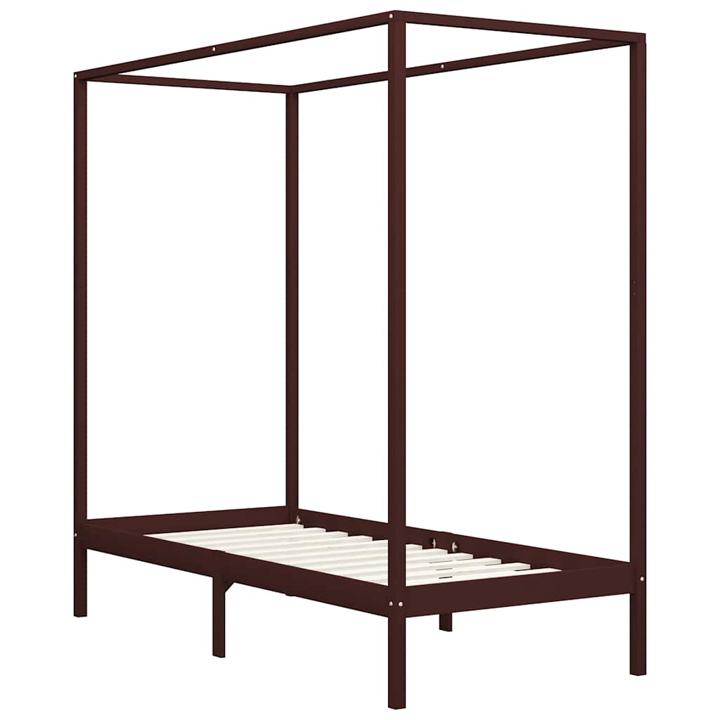 vidaXL Canopy Bed Frame without Mattress Dark Brown Solid Wood 90x200cm 2
