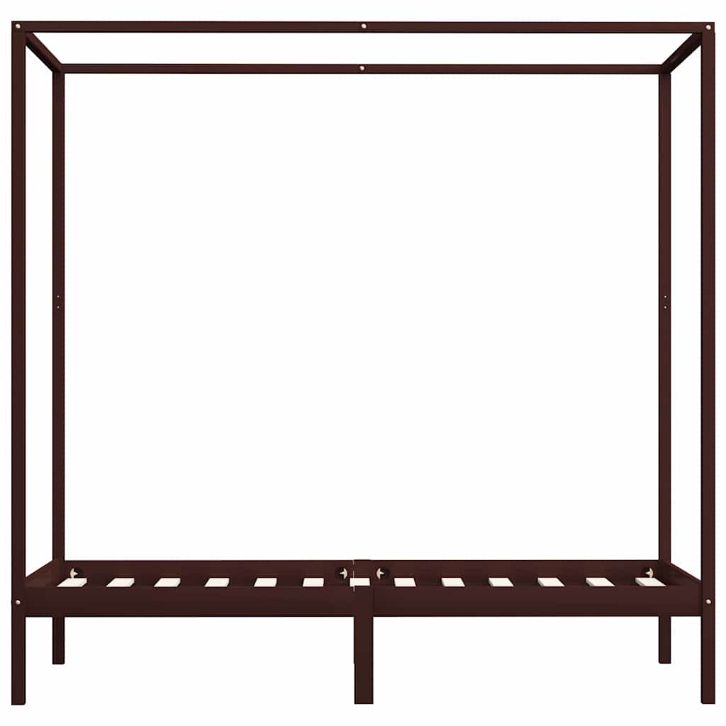 vidaXL Canopy Bed Frame without Mattress Dark Brown Solid Wood 90x200cm 4